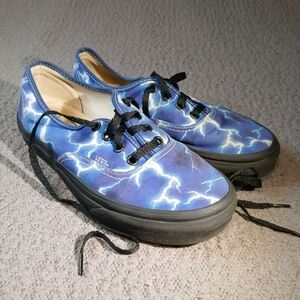 VANS Canvas Sneakers Lighting Strike Skate Shoes Men's 5.5 Womens 7.0 Blue Black